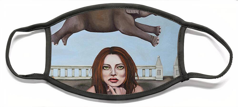 Elephant In The Room Face Mask featuring the painting The Great Escape by Leah Saulnier The Painting Maniac