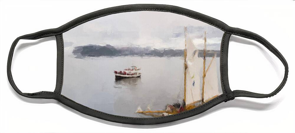 Harbor Face Mask featuring the painting The Harbor by Gary Arnold