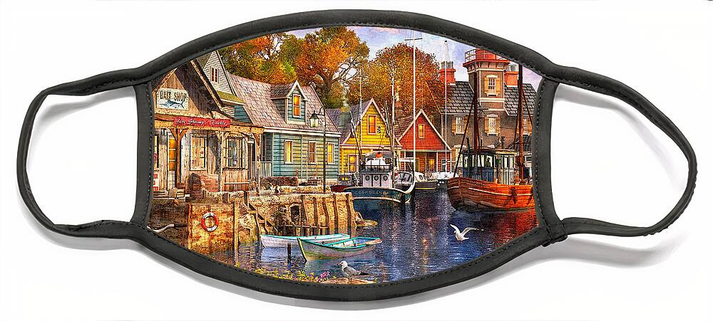 Harbour Face Mask featuring the digital art The Harbour Evening by MGL Meiklejohn Graphics Licensing