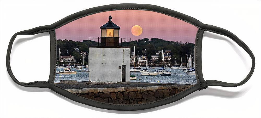 Salem Face Mask featuring the photograph The Harvest Moon Rising on Derby Light Salem MA by Toby McGuire