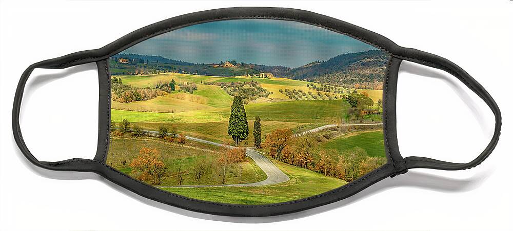 Tuscany Face Mask featuring the photograph The Hills Are Alive In Tuscany by Marcy Wielfaert