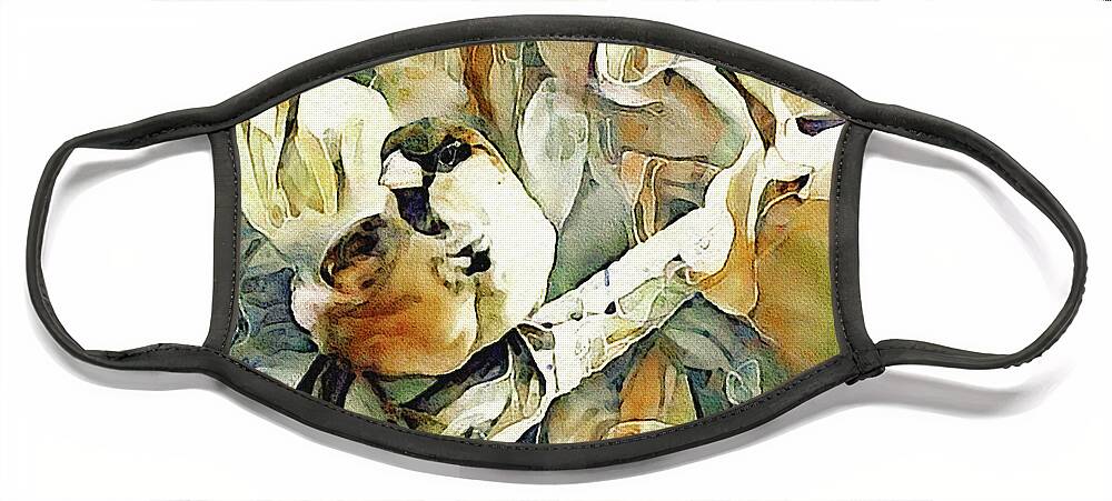 Inquisitive Sparrow Face Mask featuring the digital art The Inquisitive Sparrow by Susan Maxwell Schmidt