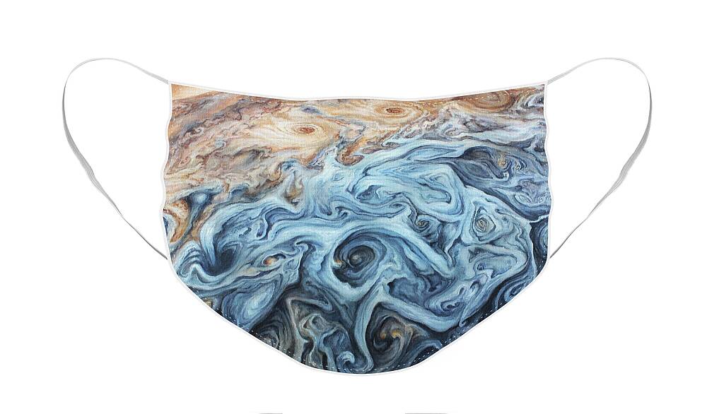 Jupiter Face Mask featuring the painting The Integral Shapes of Order and Chaos by Lucy West