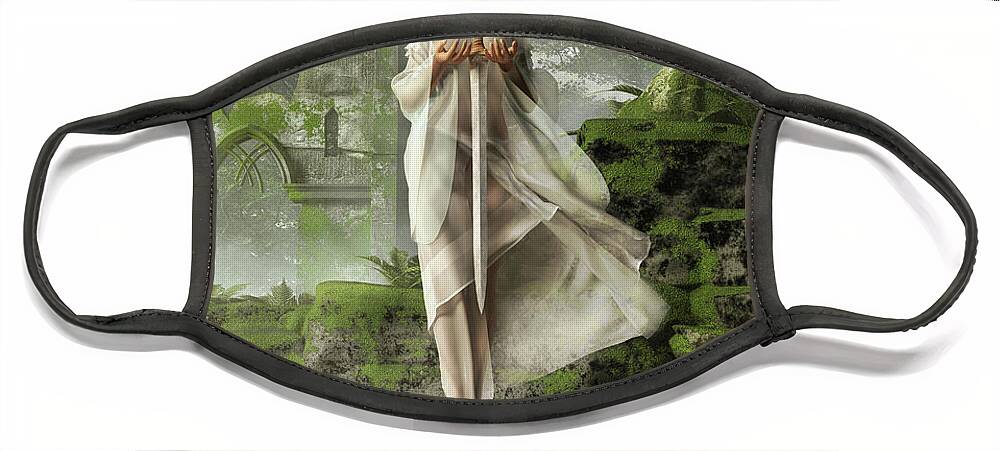 Lady Of The Lake Face Mask featuring the digital art The Lady of the Lake by Daniel Eskridge