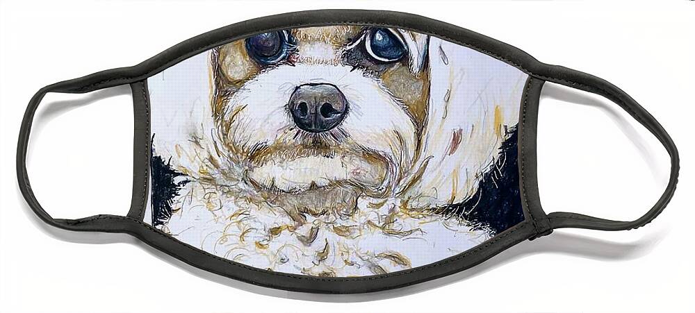 Dog Face Mask featuring the drawing The little dog by Tim Ernst