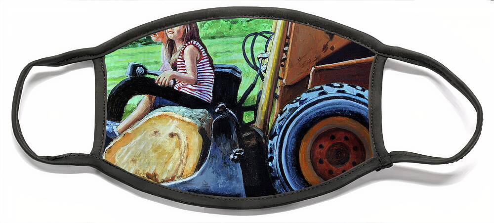 Tractor Face Mask featuring the painting The Log Riders by John Lautermilch