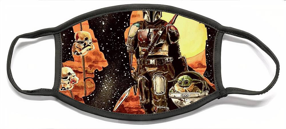 Star Wars Face Mask featuring the painting The Mandalorian by Joel Tesch