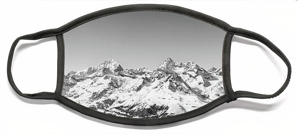 Alpine Face Mask featuring the photograph The Matterhorn and Swiss Mountains Panorama BW by Rick Deacon