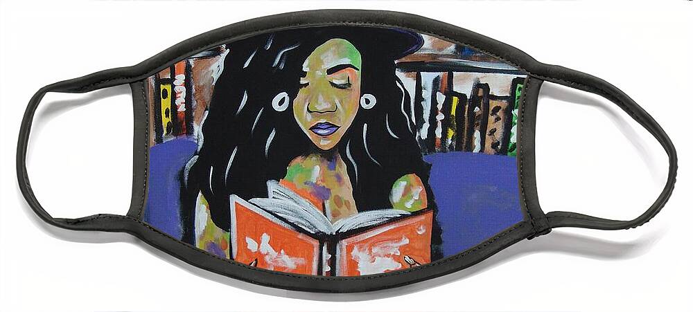 Woman Reading Face Mask featuring the painting The Melanin Reader by Antonio Moore