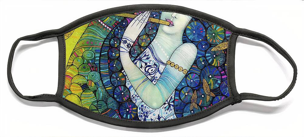 Albena Face Mask featuring the painting The mermaid from PORTO by Albena Vatcheva