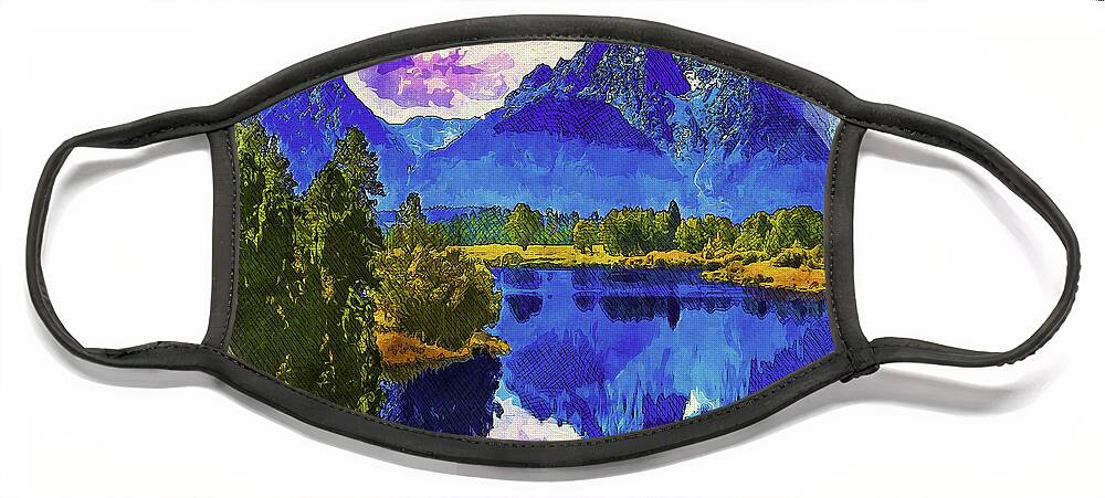 The Mountain Lake Face Mask featuring the mixed media The Mountain Lake by Pheasant Run Gallery