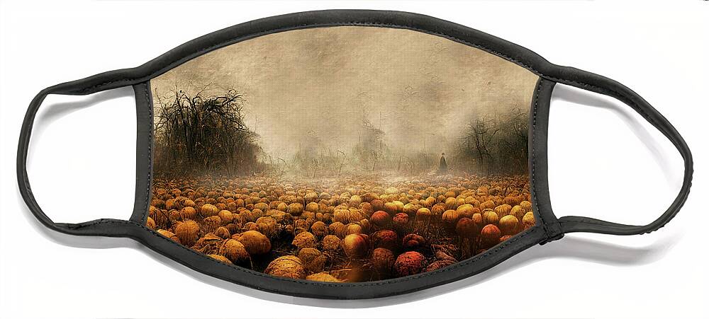 Halloween Face Mask featuring the mixed media The Mysterious Field of Pumpkins by Colleen Taylor