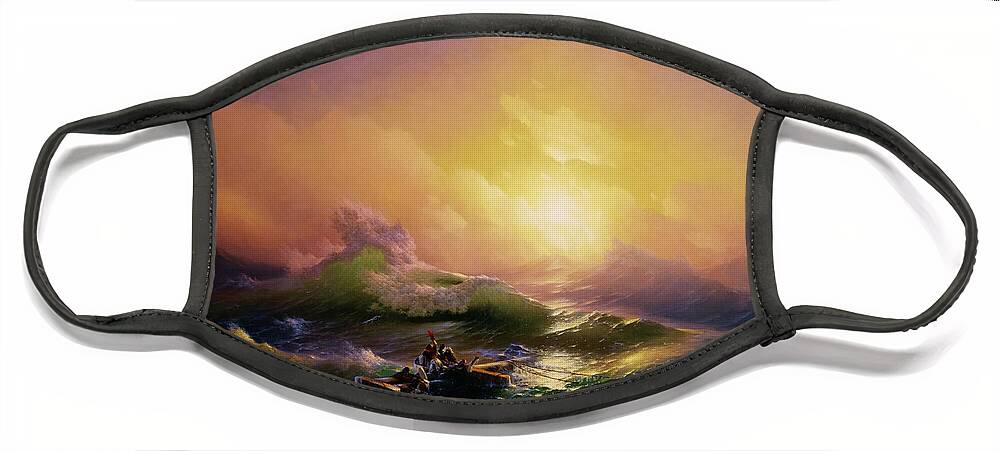 The Ninth Wave Face Mask featuring the painting The Ninth Wave by Hovhannes Aivazovsky by Rolando Burbon