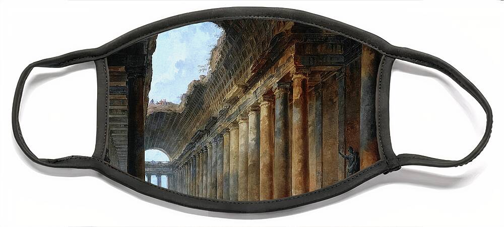 The Old Temple Face Mask featuring the painting The Old Temple by Hubert Robert Old Masters Fine Art Reproduction by Rolando Burbon