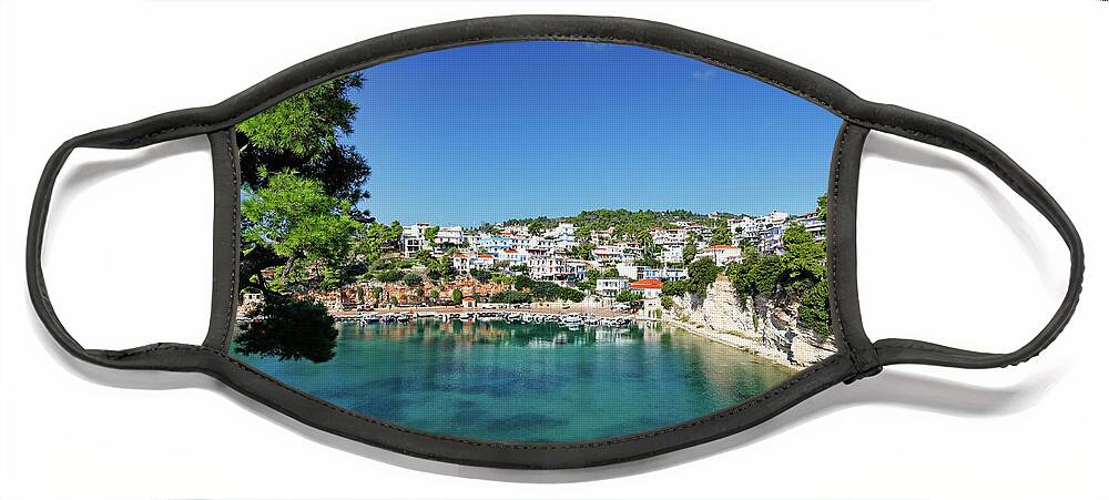 Island Face Mask featuring the photograph The port at Votsi of Alonissos, Greece by Constantinos Iliopoulos
