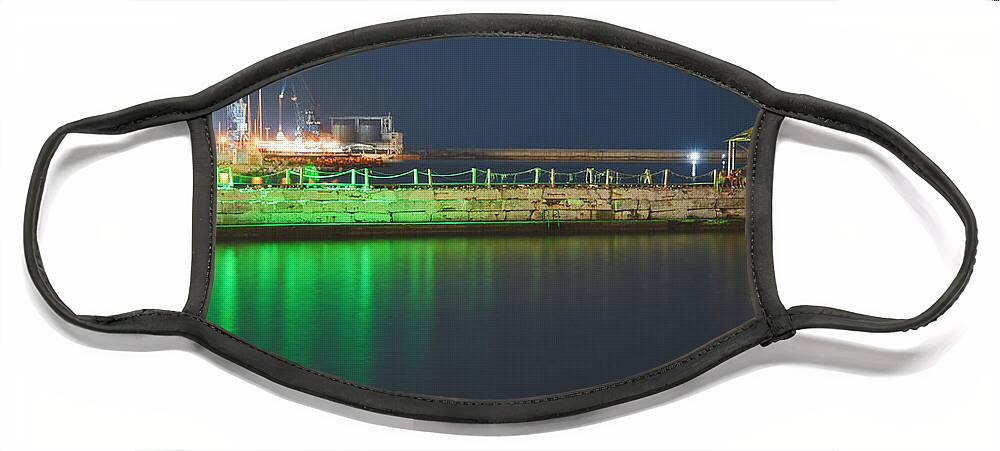 Reflection Face Mask featuring the photograph The port of Balchik during the night by Yavor Mihaylov