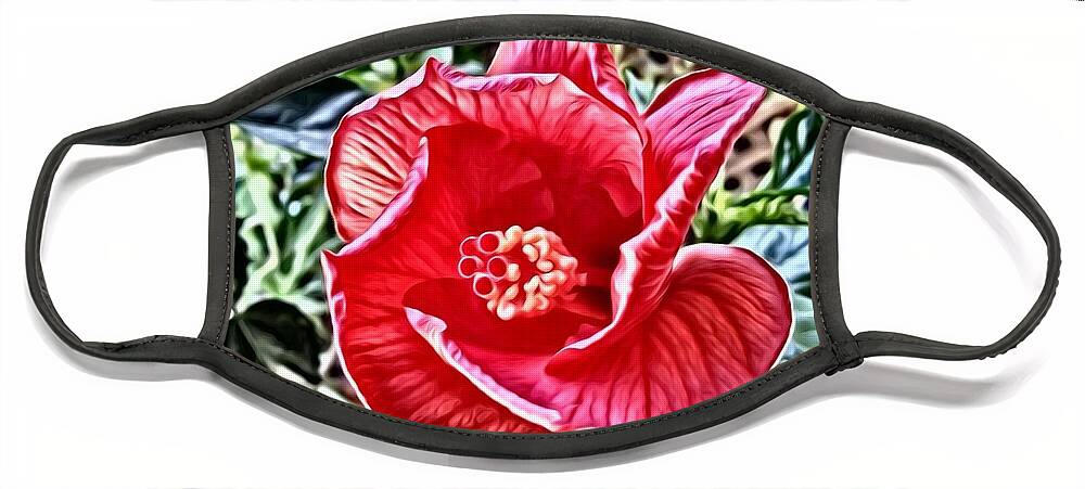 Hibiscus Face Mask featuring the digital art The Red hibiscus by Steven Wills