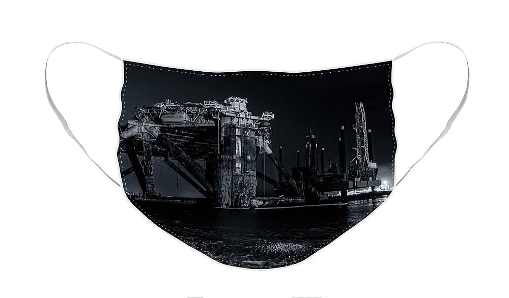 Offshore Drilling Face Mask featuring the photograph The Rig Black and White by Jerry Connally