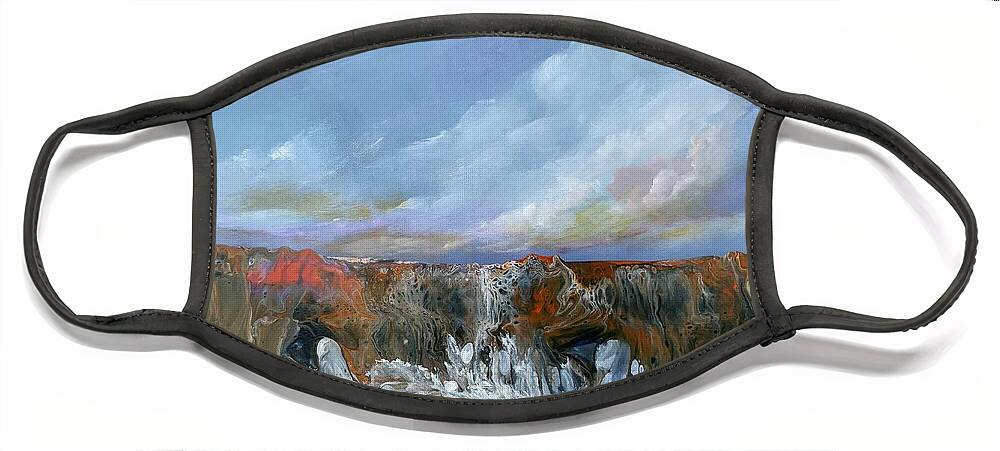 Landscape Face Mask featuring the painting The Rock by Soraya Silvestri