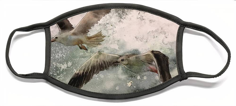 It Is The Transparent Watercolor Painting Face Mask featuring the painting The seagulls by Han in Huang wong