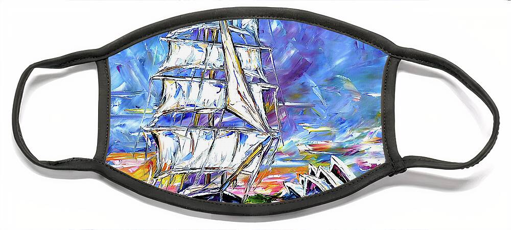 Sydney Opera House Face Mask featuring the painting The Ship Off Sydney by Mirek Kuzniar