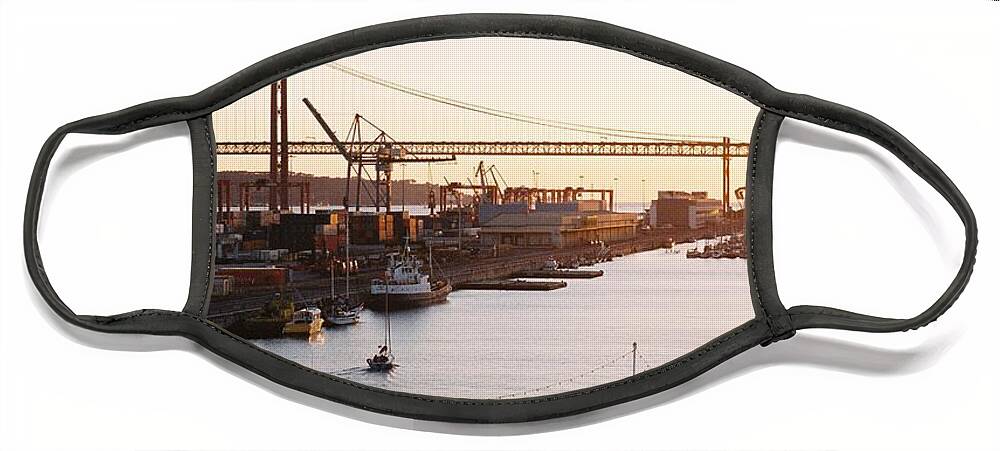 Cityscape Face Mask featuring the photograph The sun going down on the bay by Barthelemy de Mazenod