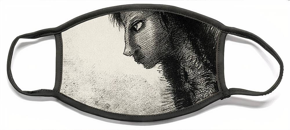 Odilon Redon Face Mask featuring the painting The Temptation of Saint Anthony, Head of a Man on the Body of a Fish by Odilon Redon