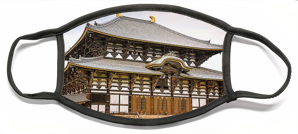 Temple Face Mask featuring the photograph The Todai-Ji Temple in Nara, Japan, at sunset. by Jane Rix