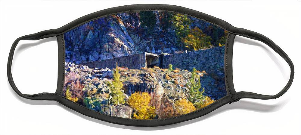 Landscape Face Mask featuring the painting The Train Tunnel at Donner Pass, California by Trask Ferrero