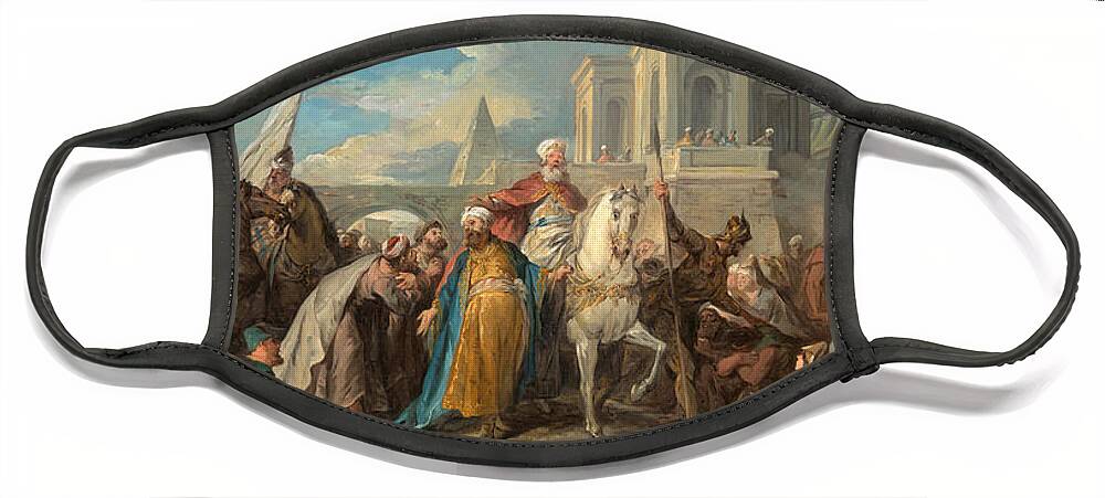 Jean-francois Detroy Face Mask featuring the painting The Triumph of Mordecai by Jean-Francois Detroy