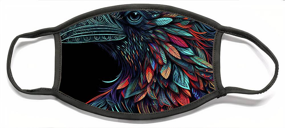 Ravens Face Mask featuring the digital art The Uncommon Raven by Peggy Collins