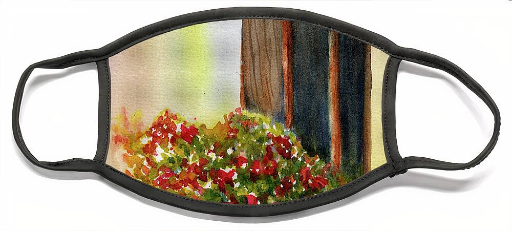 Windowbox Face Mask featuring the painting The Flower Box by Wendy Keeney-Kennicutt