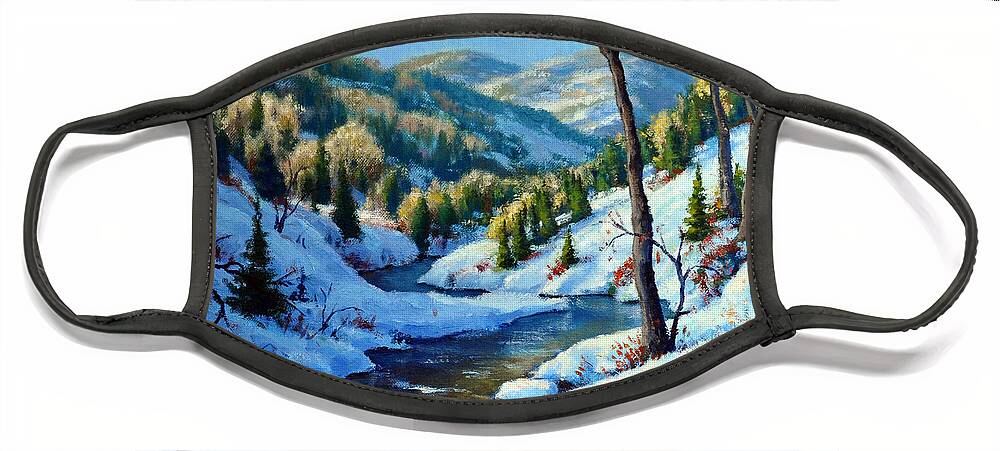 Winter Landscape Face Mask featuring the painting The Winter Stream by Rick Hansen