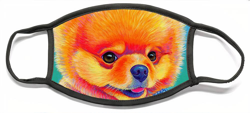 Pomeranian Face Mask featuring the painting Theo the Pomeranian by Rebecca Wang