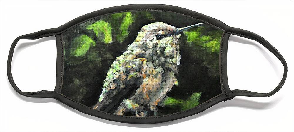 Hummingbird Face Mask featuring the painting This Hummingbird Loves my Green Tree Maple by Eileen Fong