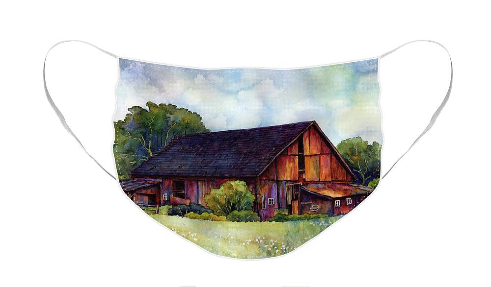Barn Face Mask featuring the painting This Old Barn by Hailey E Herrera