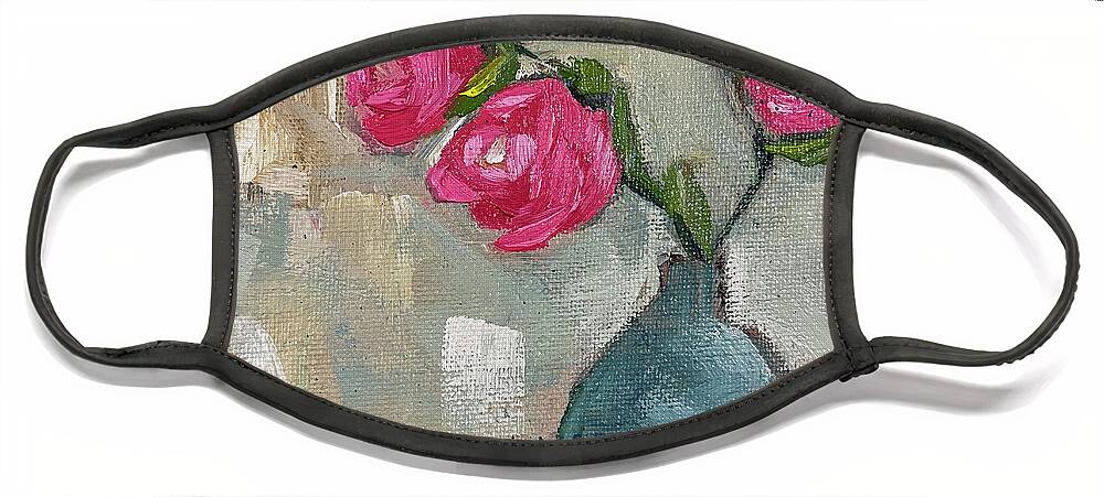 Rose Painting Face Mask featuring the painting Three Roses by Roxy Rich