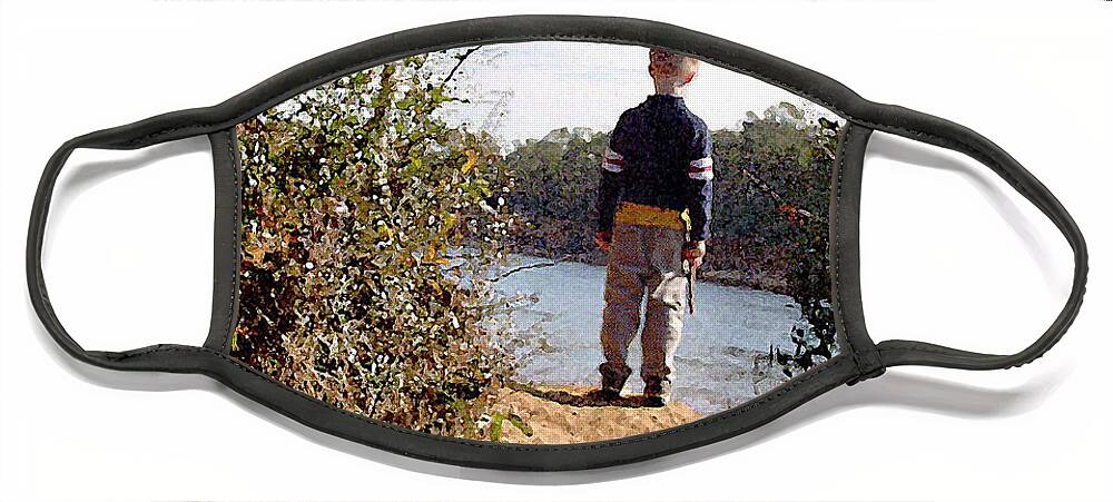 Poohsticks Face Mask featuring the photograph Throwing Stick into the River by WAZgriffin Digital