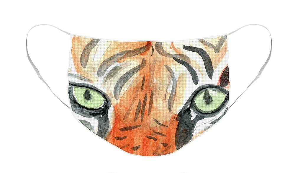 Tiger Face Mask featuring the painting Tiger Eyes by Leslie Brasher