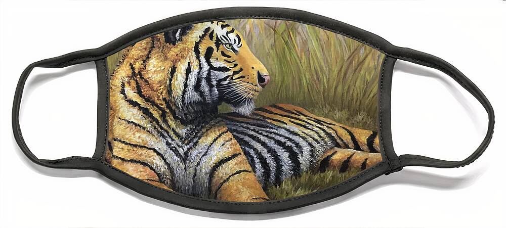 Tiger Face Mask featuring the pastel Tiger in Grass by Wendy Koehrsen