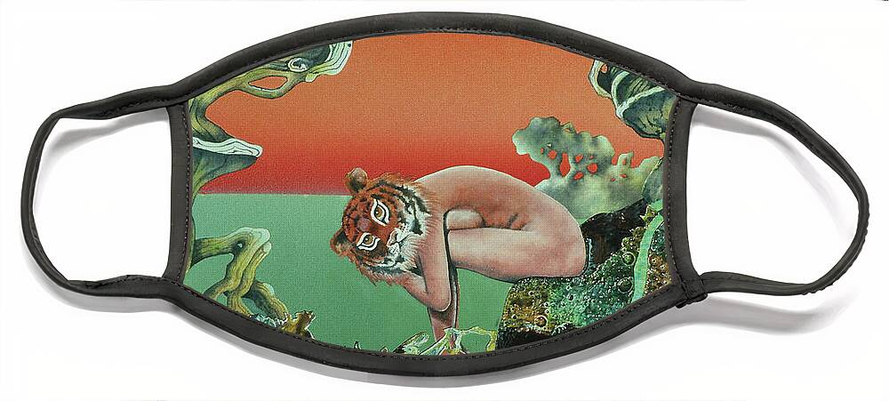 Tiger Lady Face Mask featuring the mixed media Tiger Lady by Pamela Kirkham