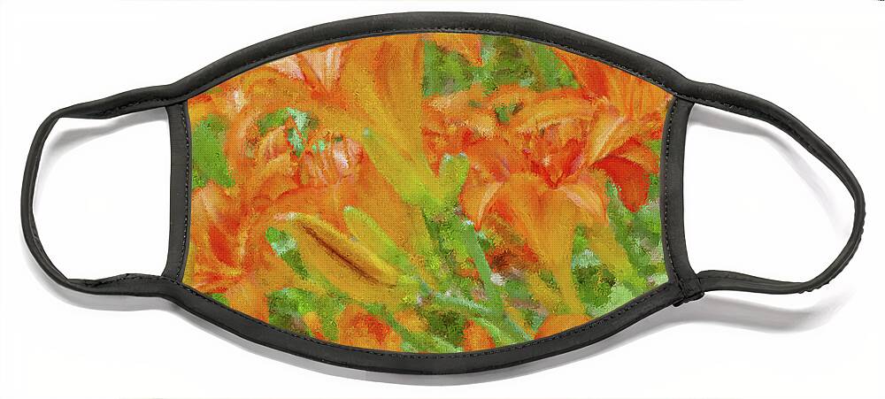 Tiger Lilies Face Mask featuring the painting Tiger Lilies by Bill McEntee