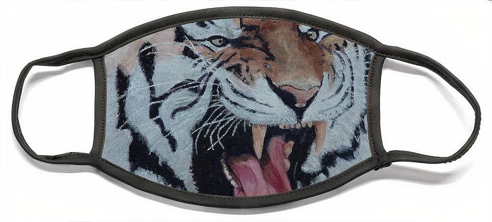 Cat Face Mask featuring the painting Tiger by Masami IIDA