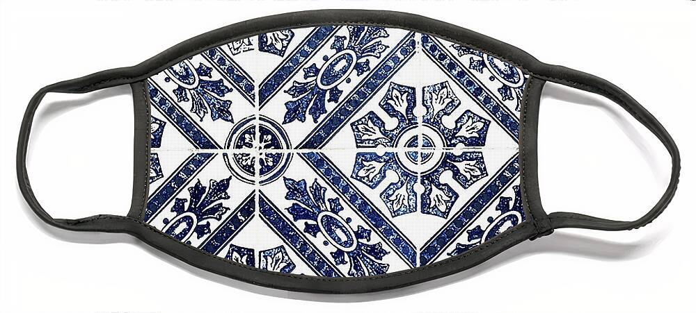 Blue Tiles Face Mask featuring the digital art Tiles Mosaic Design Azulejo Portuguese Decorative Art II by Irina Sztukowski