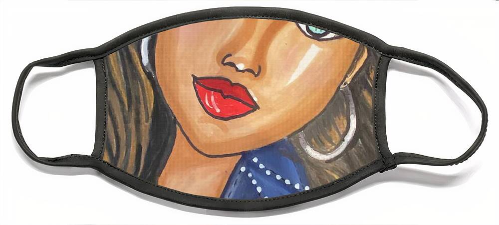 Whimsical Illustrations Face Mask featuring the mixed media Tiziana by Lorie Fossa