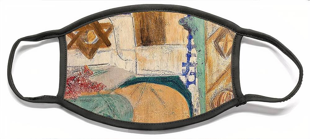 Abstract Face Mask featuring the mixed media To the New City by Suzanne Berthier