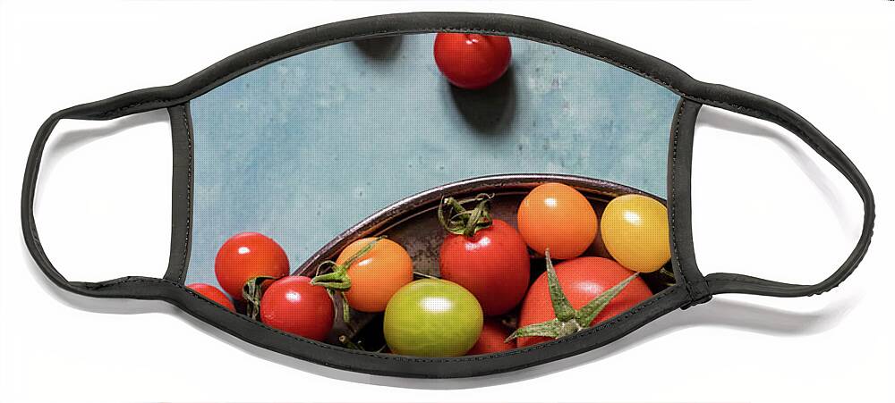 Tomatoes Face Mask featuring the photograph Tomatoes on a pewter plate by Jane Rix