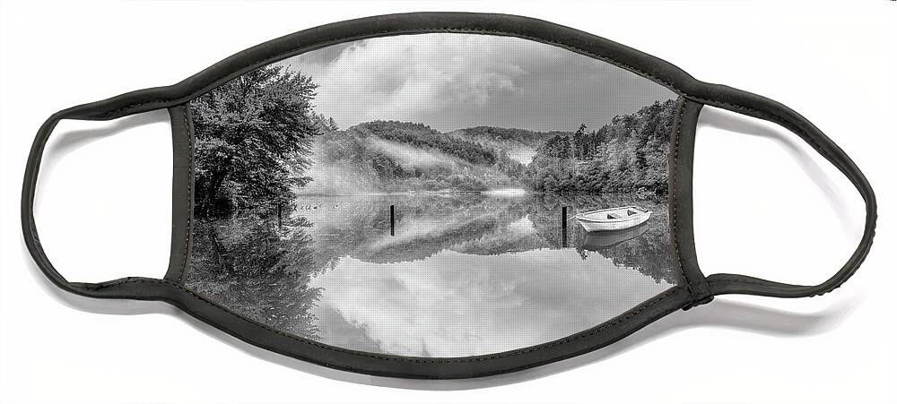 Carolina Face Mask featuring the photograph Touch of Fog on the Lake Black and White by Debra and Dave Vanderlaan