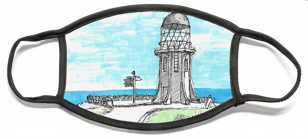 New Zealand Face Mask featuring the drawing Tour Aotearoa - Cape Reinga by Tom Napper