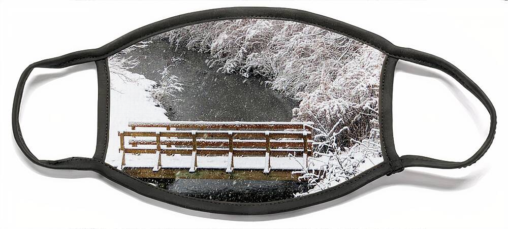 Town Brook Face Mask featuring the photograph Town Brook in January by Janice Drew